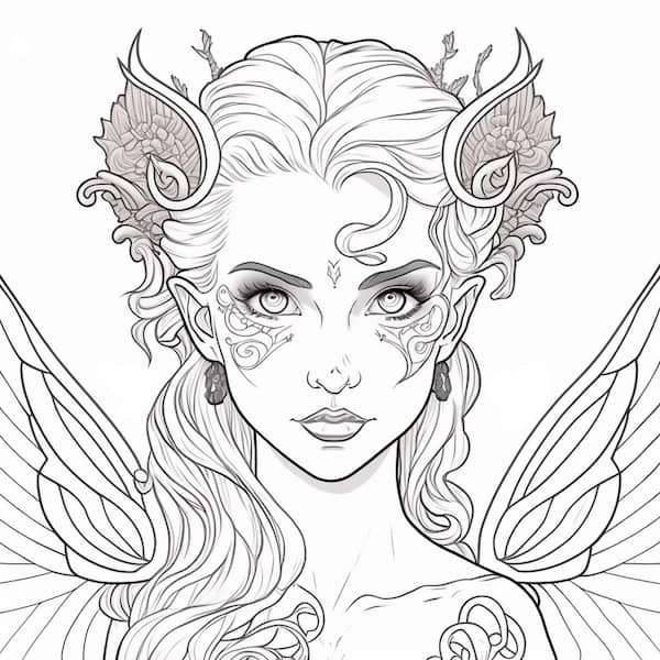 Fairy coloring page for adults