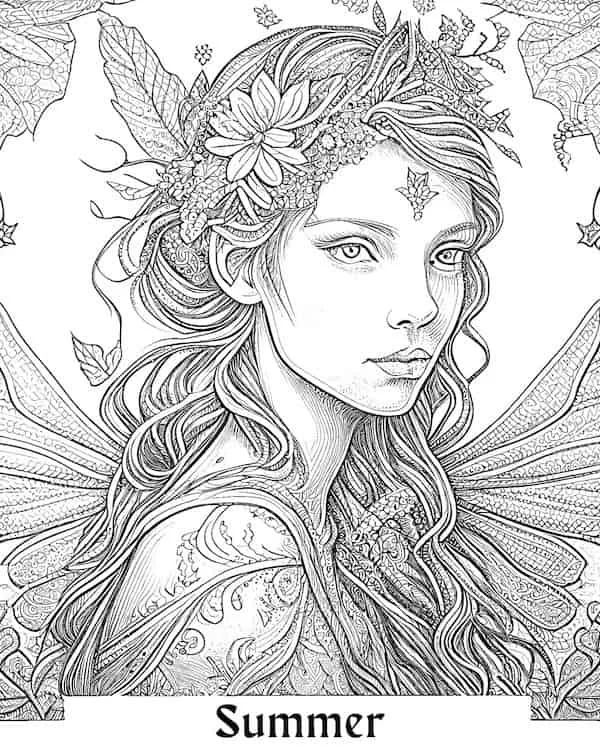 Fairy of summer adult coloring page