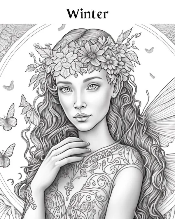 Fairy of winter adult coloring page