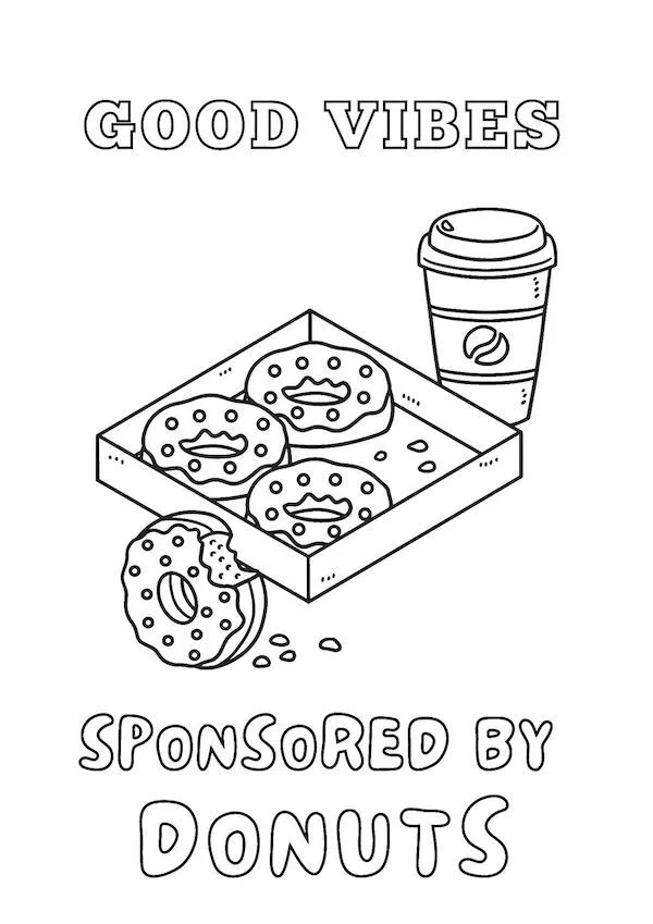 Good vibes donut coloring page for adults