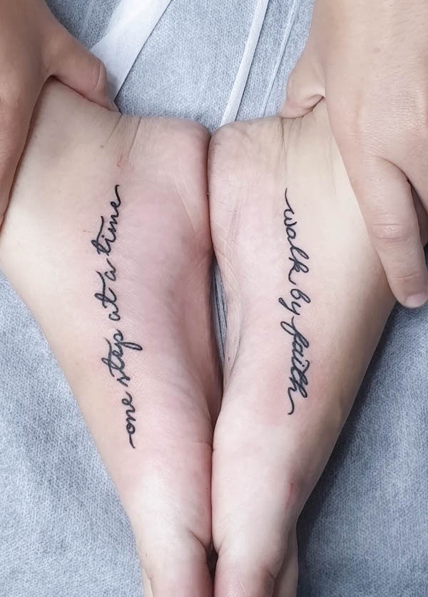Inspiring matching quote tattoos by @belle_tattooist