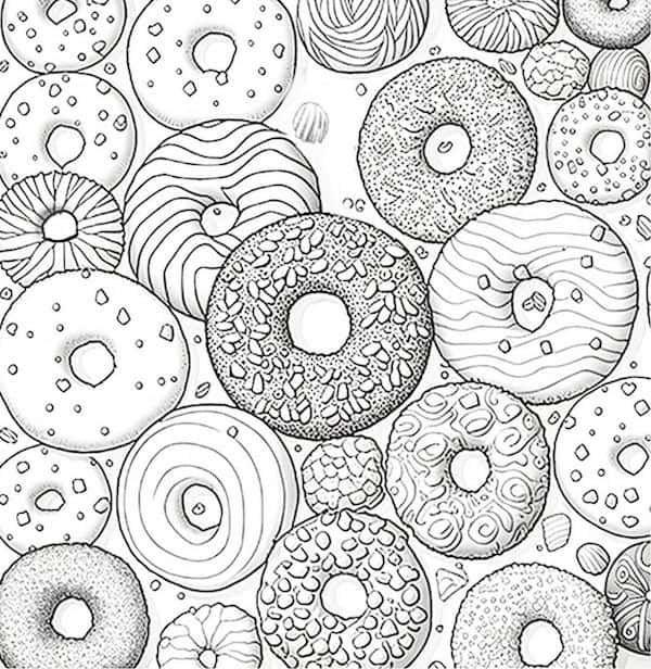 Intricate donut coloring page