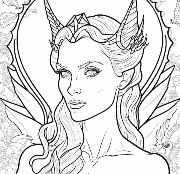 Maleficent inspired fairy coloring page for adults