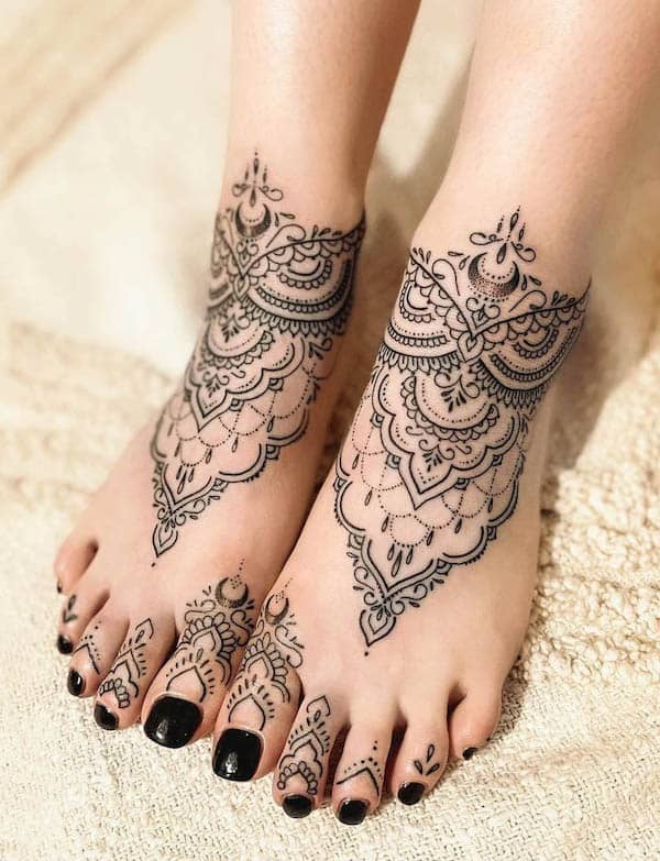 Ornamental foot tattoo by @anais_chabane