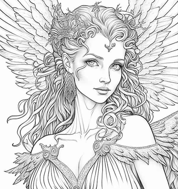 Phoenix fairy coloring page for adults