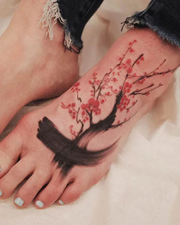 Plum flowers cover-up tattoo by @tattooist_arirang