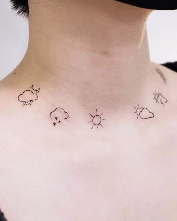 Small symbols necklace tattoo by @ziv_tattooer