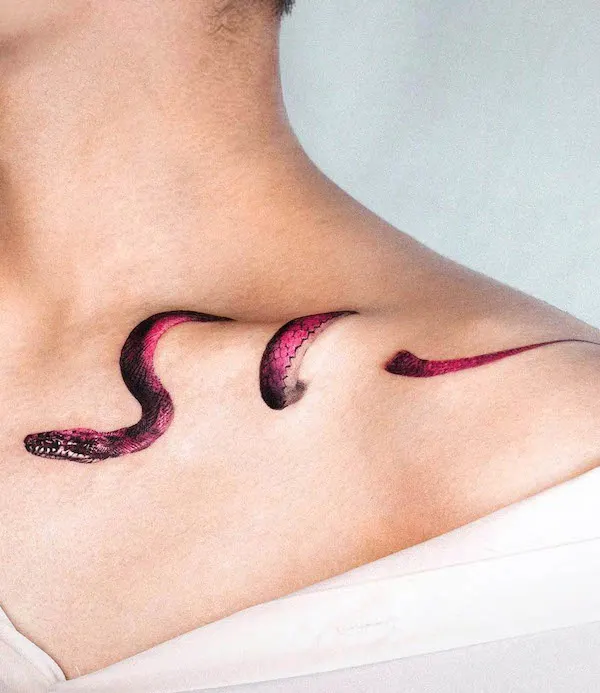 Snake collarbone tattoo by @stuffie.ink