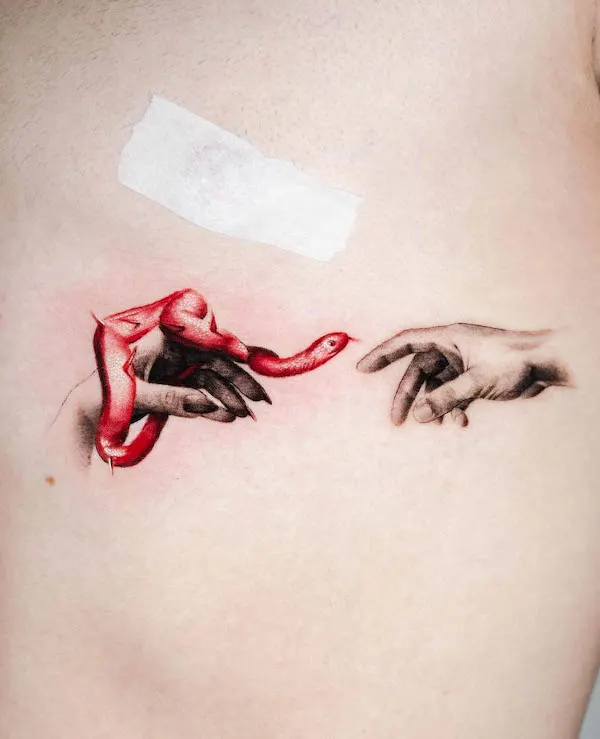 The Creation of Adam with a twist by @pelleossa_ink