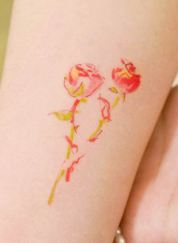 Abstract red flowers fine line tattoo by @tattooist_dang