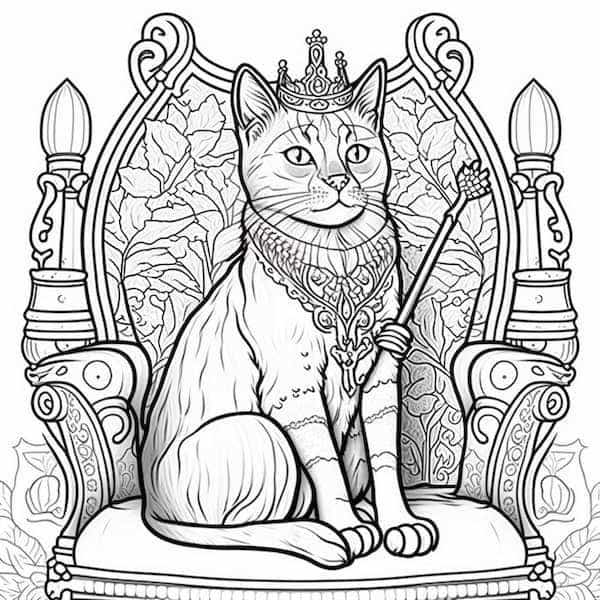 Cat-jesty royal cat coloring page