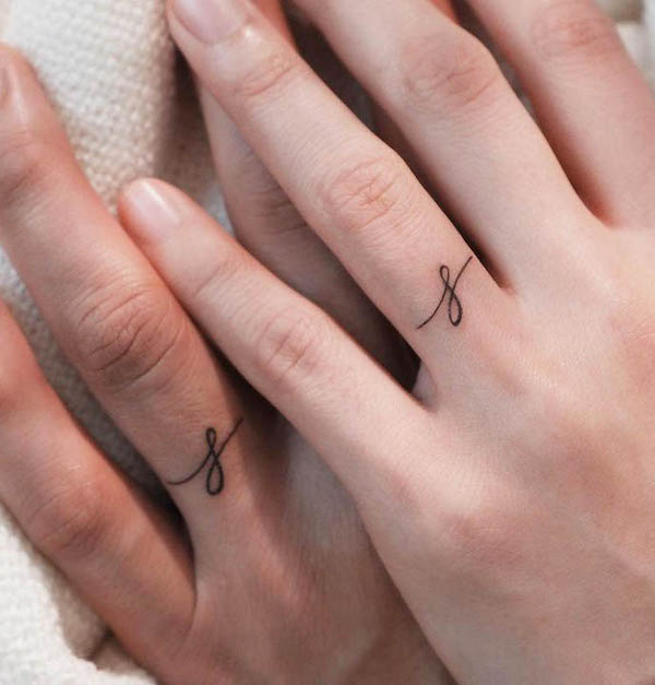 Cute small initial wedding ring tattoos by @tattooist_haedam