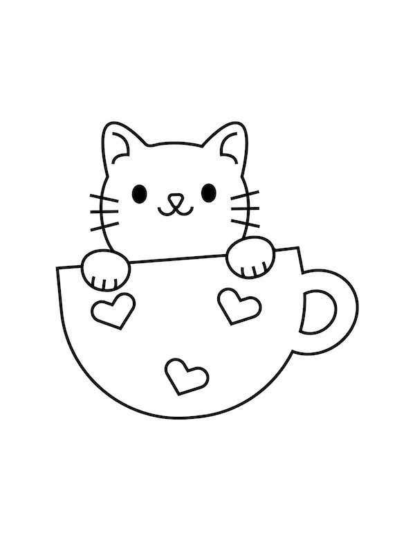 Easy cat coloring page for kids