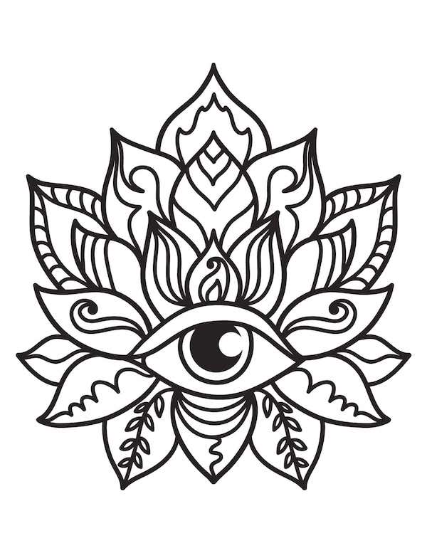 Evil eye lotus flower coloring page
