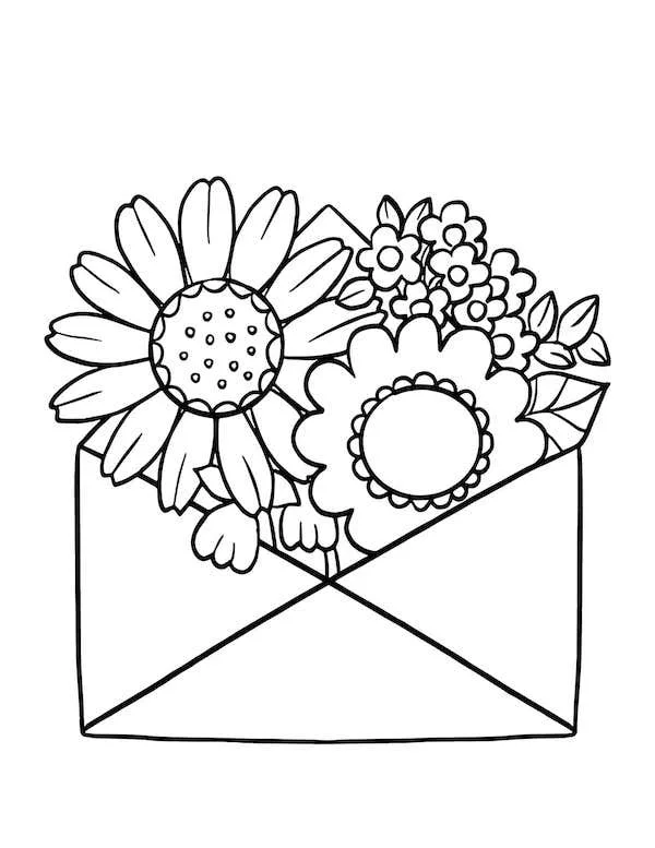 Floral envelope - easy coloring page for kids