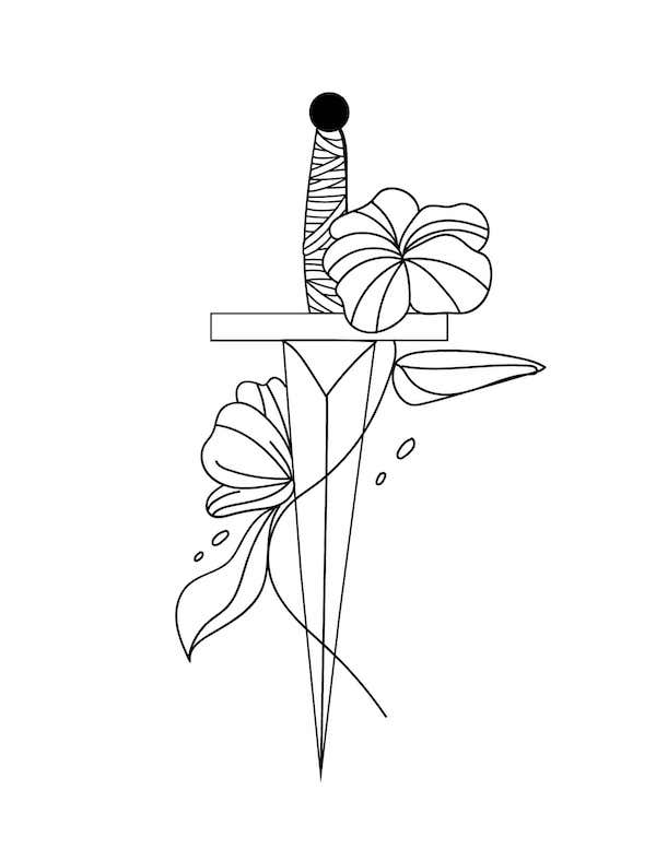 Flower and dagger coloring page