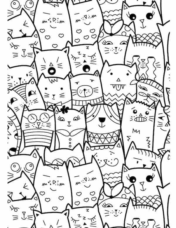 Fun and cute cat pattern coloring page 1