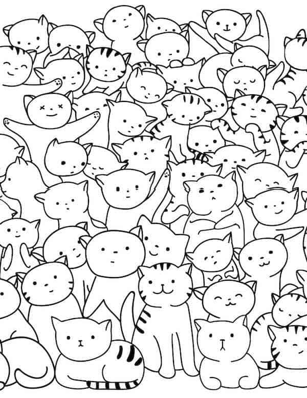 Fun and cute cat pattern coloring page 2