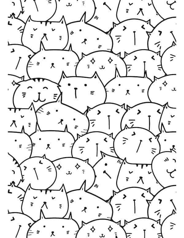 Fun and cute cat pattern coloring page 3