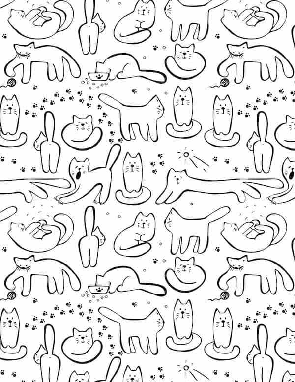 Fun and cute cat pattern coloring page 6