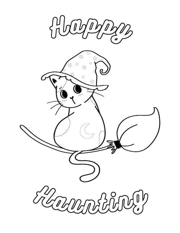 Happy haunting - Halloween cat coloring pages for kids
