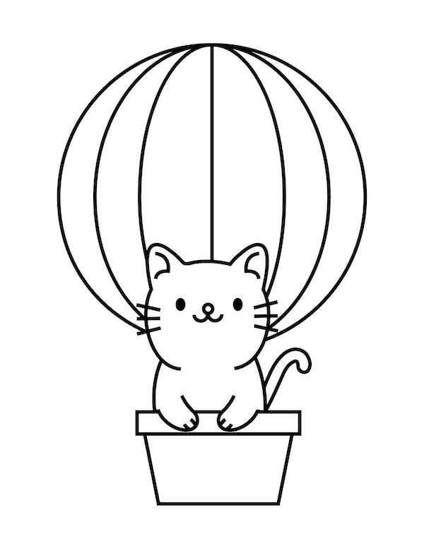 Hot balloon cat coloring page