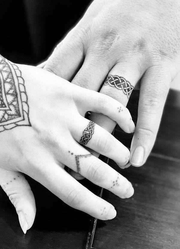 Celtic knots wedding rings tattoos by @happy_yoga_momma