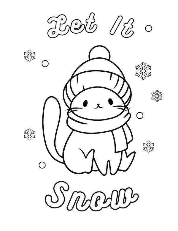 Let it snow - Christmas cat coloring pages