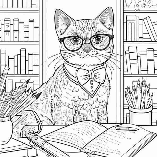 The professor cat creative cat coloring page for adult