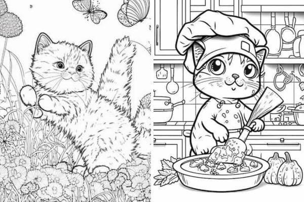 Easy Step-by-Step Cat Drawing for Kids Coloring Page