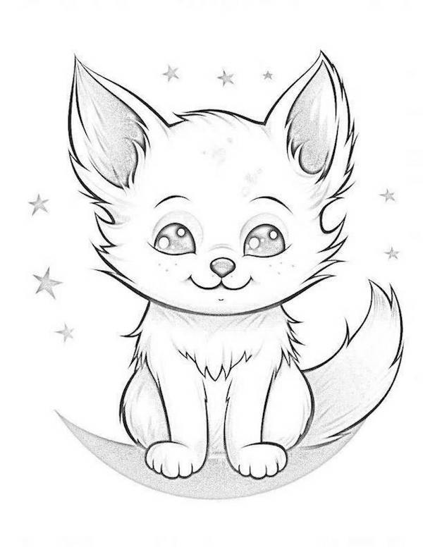 Adorable baby wolf on the moon