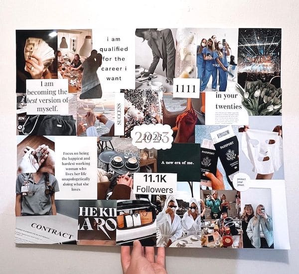 Black and white vision board by @nursingwithjess