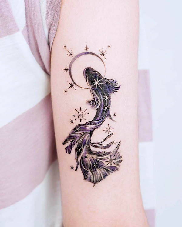Koi fish and star tattoo by @norangtattoo
