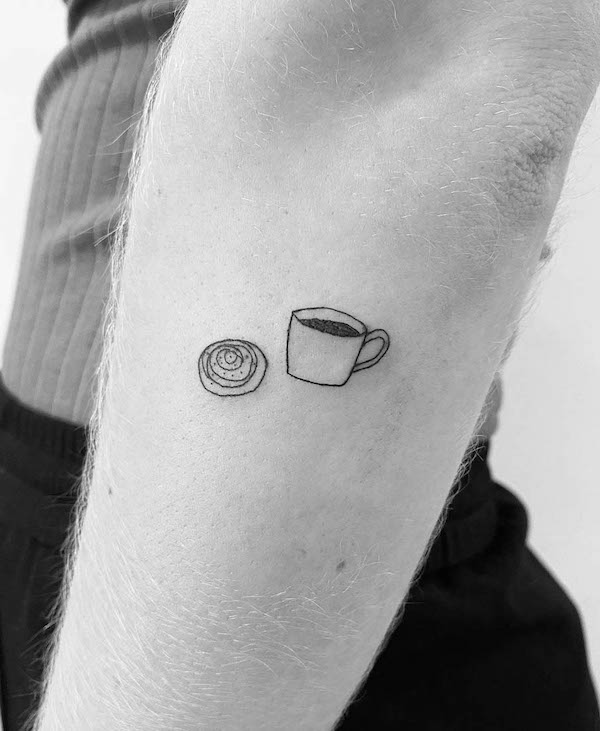 Coffee and cinnamon roll tattoo by @majalisabekken