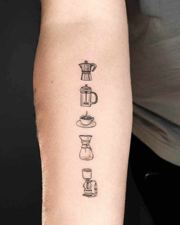Coffee encyclopedia tattoo by @tayeh.studio