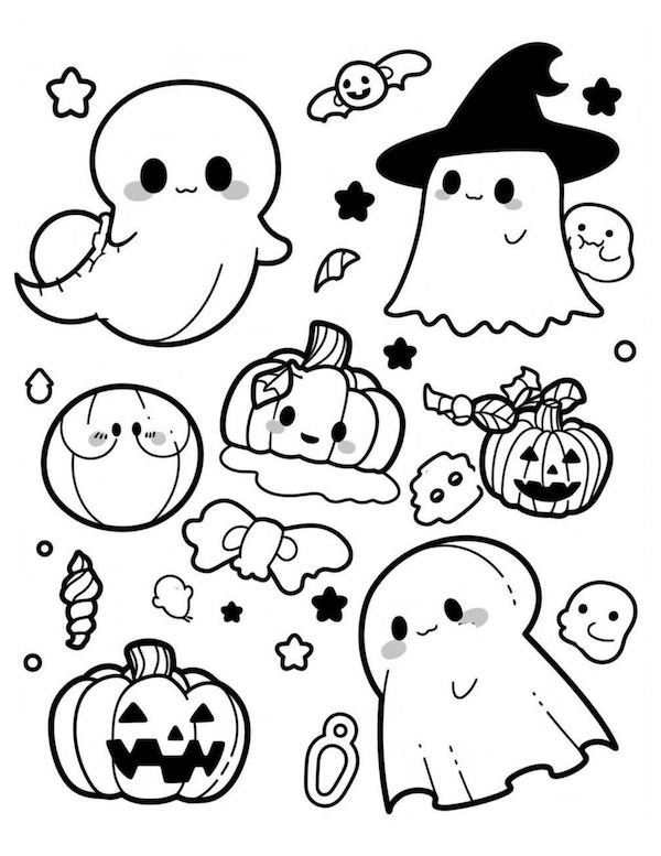 Cute Halloween elements coloring page