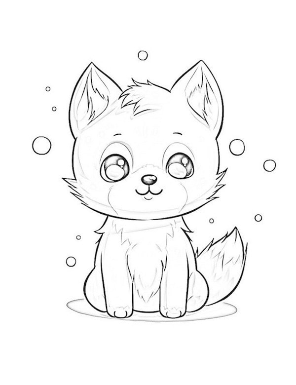 Cute baby wolf coloring page for kids
