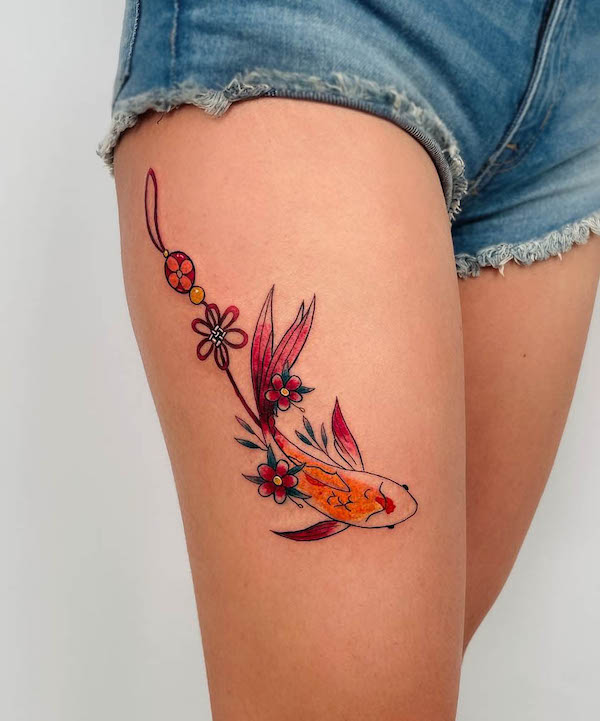Life's Journey Japanese Koi Fish Tattoo Flowers Waves Fine Art Print Clark  North | eBay