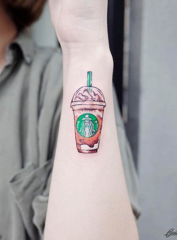 Iced Starbucks tattoo by @baibutattoo