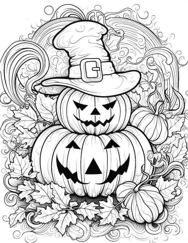 Intricate pumpkin Halloween coloring page