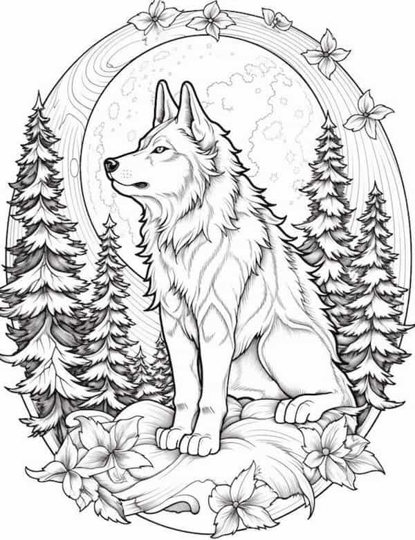 King of the forest wolf coloring page