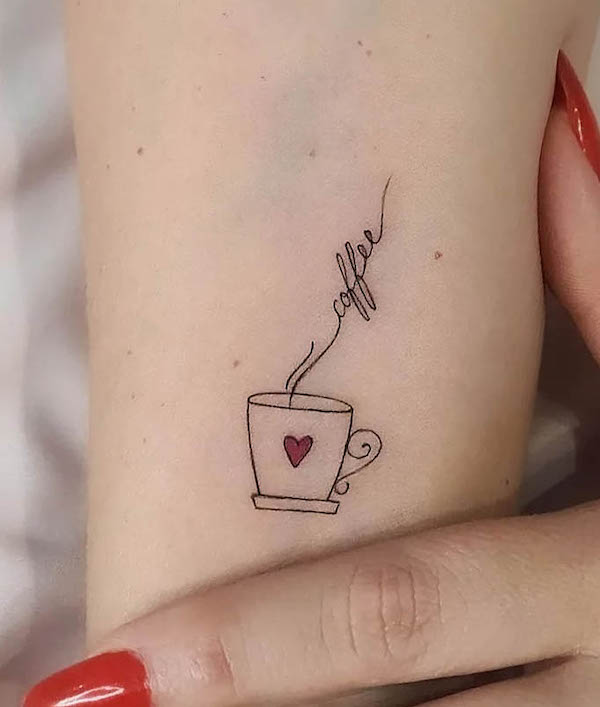 Love for coffee script tattoo by @mzaragozatattoo