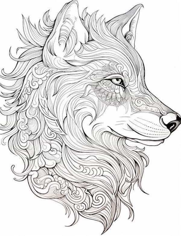 Mandala style wolf coloring page
