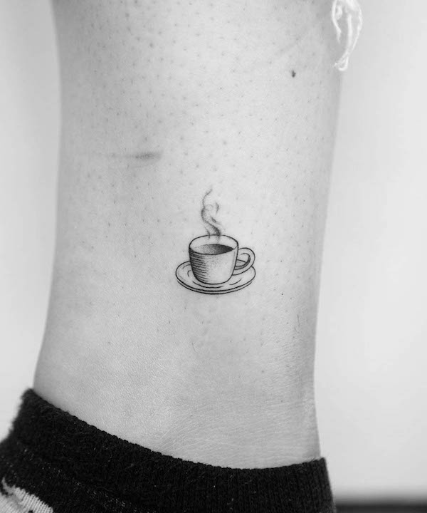 Simple coffee ankle tattoo by @studiodaveink