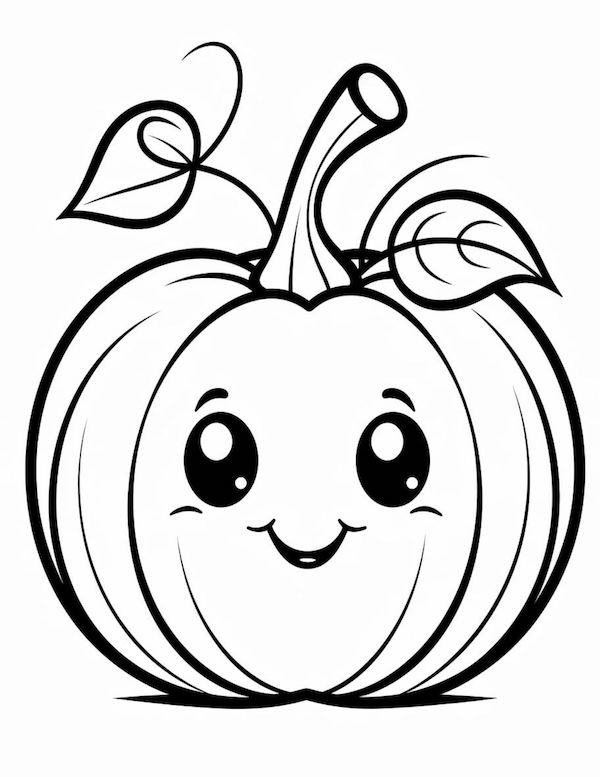 Smiley cute pumpkin coloring page