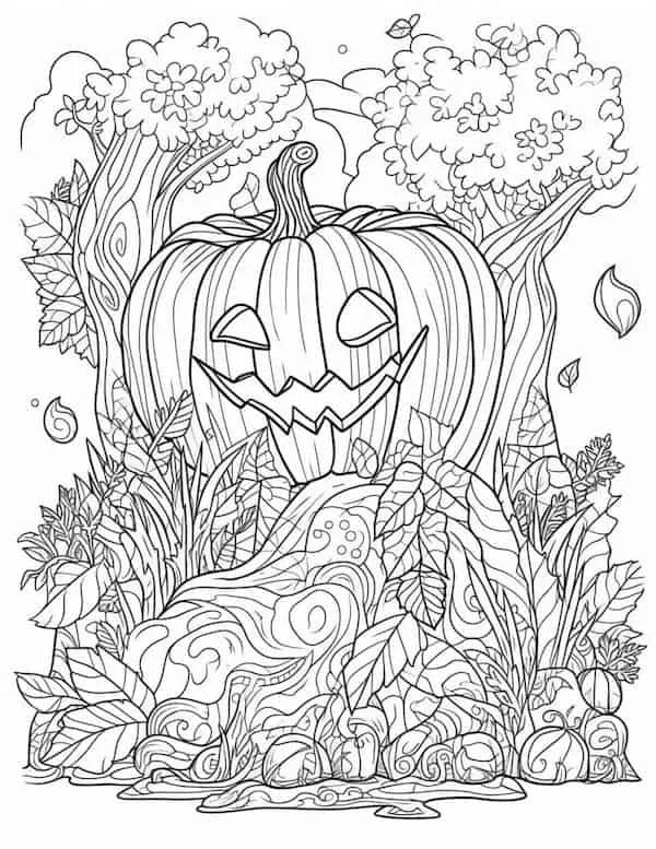 Spooky night pumpkin coloring page
