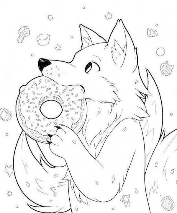 Super cute wolf eating a donut