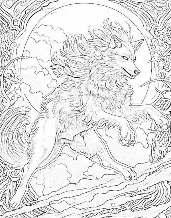 The night king wolf fantasy coloring page