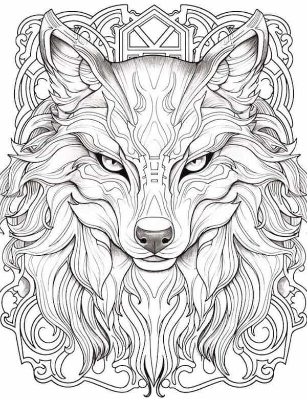 Tribal wolf coloring page