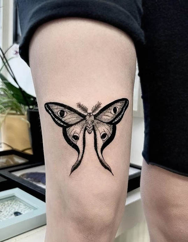 Blackwork luna moth tattoo by @the.inksect.tattoo